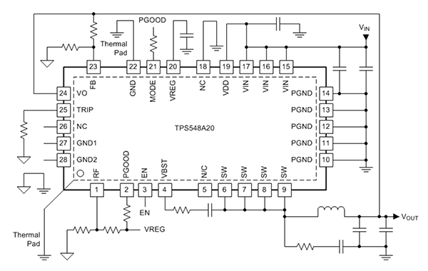 Application Circuit Diagram - Texas Instruments TPS548A20 SWIFT™ Converter
